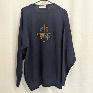 Vintage Stewarts of Scotland Wool Blend Crewneck Sweater Navy Made in UK L/XL